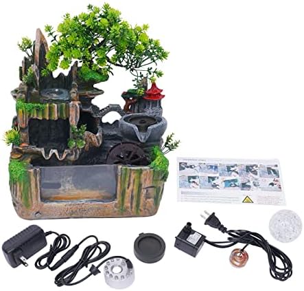 Tabletop Waterfall Fountain, Mini Rockery Fountain with Color-Changing LED Light, Indoor Resin Desktop Fountain Décor for Home Office, 7 x 11.8 x 13 Inch - Image 2
