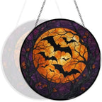 Full Moon Bats Halloween Stained Glass Suncatcher 9.8" Colorful Window Hanging Ornament, Retro Sun Catcher Decor with Chain for Home Wall Garden Birthday Christmas Mothers Day - Image 5