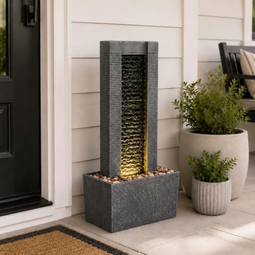 Teamson Home Outdoor Water Fountain, Freestanding Stone Look - Image 2