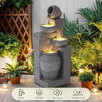 Outdoor Water Fountain, 4 Tiered Waterfall Fountains with LED Lights, Garden Bowl Waterfalls, Modern Cascading Flow Fountain for Garden, Yard, Patio, Home Decor (Grey) - Image 5