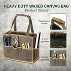 Heavy Duty 16OZ Waxed Canvas Tool Bag,15-Pockets Portable Tote Bag,Muti-Purpose Garden Tool Storage Bag with Padded Handle | ArmyGreen - Image 4