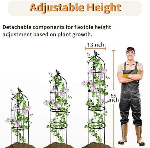 4 Pack Garden Obelisk Trellis for Climbing Plants Outdoor, 6FT Adjustable Metal Plant Support with 3 Decorative Tops, Black Rustproof Trellis for Roses, Tomatoes, Clematis & Vines - Image 2