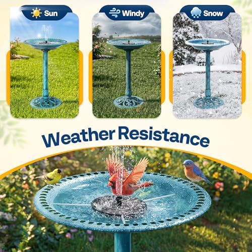VIVOHOME Bird Bath with Solar Fountain for Outside, Pedestal, Blue - Image 3