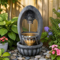 Lion Head 2-Tier Outdoor Water Fountain, Resin & LED, 31.1 in by Swiftbloom