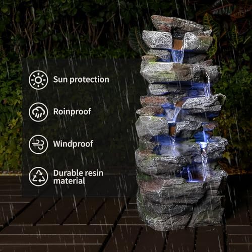 Large Cascading Outdoor Fountain Ground-Standing Fountain Fantastic Design Equipped with LED Lights, Suitable for Gardens Patios Porches and Swimming Pools,Illuminated-Rock - Image 3