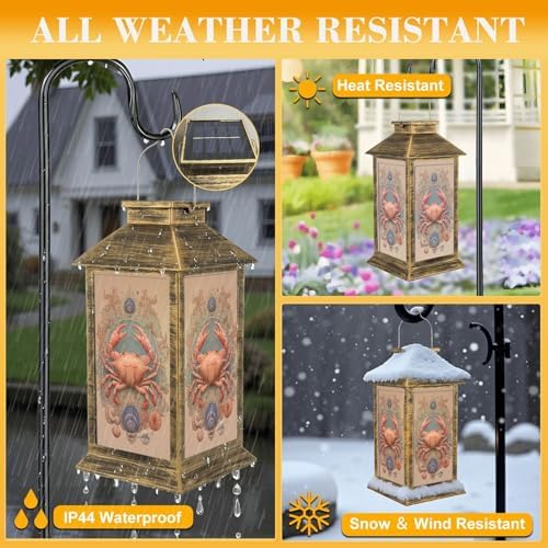 Solar Lantern Outdoor Waterproof Watercolor illustrations marine animals octopus seahorse crab starfish Garden Decor LED Hanging Solar Lights Tabletop Lamp Gifts for Women Mom Outside Yard Patio Porch - Image 3