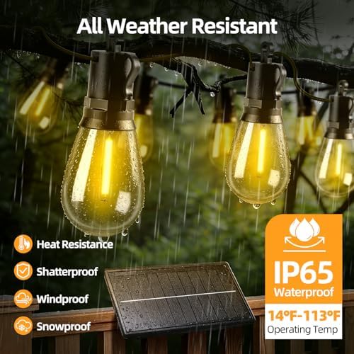 Solar Lights Outdoor Patio Lights: S14 15M 50FT Solar Powered Remote Control 3 Light Modes Dimmable Solar Waterproof Light - Shatterproof Bulbs - Camping Backyard Garden Deck Outside Yard - Image 4