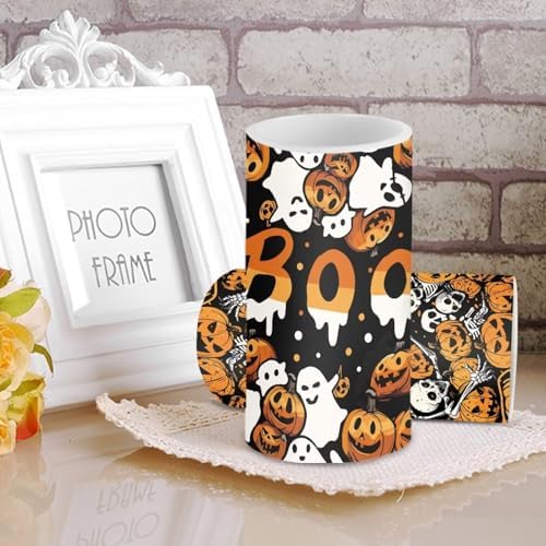 Flameless Candles with Remote and Timers Battery Operated Candles Halloween Day LED Pillar Candles for Home Party Decorations, Ghost Boo Skeleton Print - Image 3