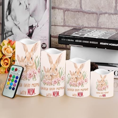Rabbit Flameless Light Candles with Remote Timer Battery Operated Candles Color Changing Fake Pillar Candles Tea Lights Home Mothers Day Decorations - Image 4