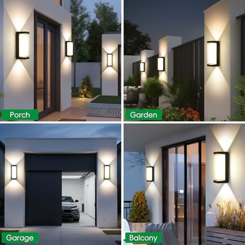 Modern Outdoor Wall Lights 24W LED Exterior Wall Sconces Light Fixtures, Black Aluminum Wall Mount, 3000LM 3000K Porch Lights with Double Lampshades, IP65 Waterproof for Garage Patio Entryway - Image 5