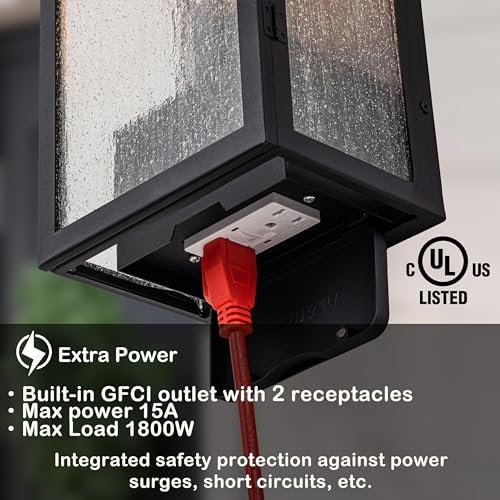 15 Inch Matte Black Outdoor Porch Light with GFCI Outlet - Image 2