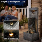 Redlife 39" Outdoor Waterfall Fountain, Modern Wall Water Feature with LED Lights, Resin Floor Standing Fountain with Adjustable Pump, Tall Patio Garden Backyard Decor - Image 5