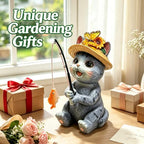 Solar Garden Cat Statues, Outdoor Fishing Cat with Butterfly Solar Lights - Image 5