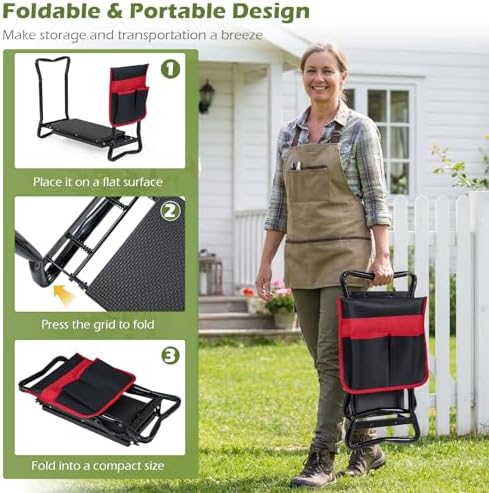 Goplus Garden Kneeler and Seat, Heavy-Duty Garden Bench w/Large Tool Pouch, Widen EVA Foam Kneeling Pad, Portable Gardening Helper for Women Men Seniors, Foldable Garden Stool for Kneeling & Sitting - Image 6