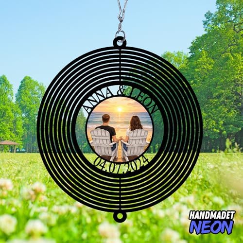 Personalized Beach Sunset Couple Wind Spinner, Custom Names & Date Metal Hanging with Photo Seaside Art, Outdoor Garden Yard Window Home Decor, Gifts for Anniversary, Valentine - Image 6