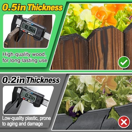 Rustic Pine Wood Garden Fence - 26.2ft Total Length (2pcs 13.1ft L*12in H) Easy to Install Sturdy Wooden Landscape Edging Border, No Fading Planter Fencing for Yard Flower Bed Lawns Pathway Tree - Image 2