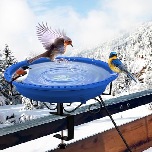 Heated Bird Bath for Outdoors Deck Railing, 100W Heated Birdbath, Blue by LOVPPY