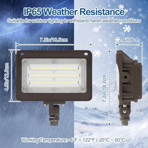 DAKASON 50W LED Flood Light Outdoor, Dusk-to-Dawn Photocell 180° Adjustable Knuckle, 6500LM 5000K Replaces 150-200W HPS/MH, IP65 Waterproof Outdoor Security Lighting Fixture, 100-277Vac, ETL Listed - Image 6