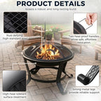ZENY 22 in Fire Pit for Outside Wood Burning Firepit with Lid and Poker - Image 2