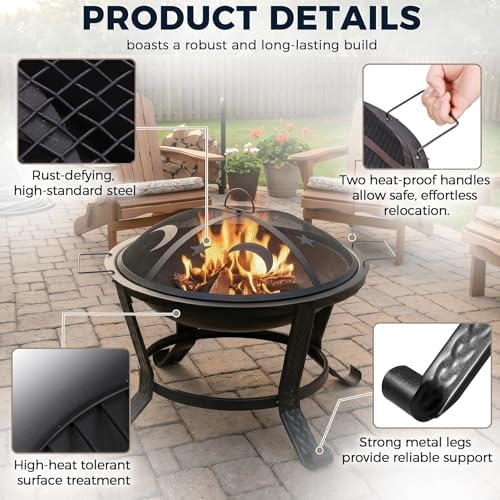 ZENY 22 in Fire Pit for Outside Wood Burning Firepit with Lid and Poker - Image 2
