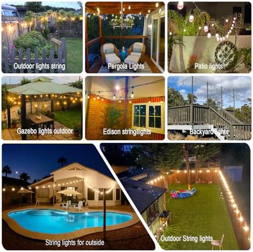150 FT Outdoor String Lights for Outside Black with 48pcs Replaceable S14 Edison Lights 2200K, Weatherproof for Patio Pergola Gazebo Backyard, 1-Pack, Hooks and Zip Ties Included, Connectable - Image 4