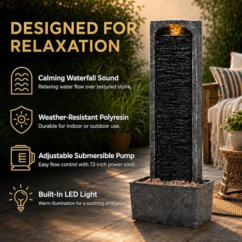 Teamson Home 38.5" Faux Slate Outdoor LED Waterfall Fountain, Gray/Black - Image 5