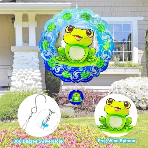 3D Metal Wind Spinner-Hanging Frog Wind Spinner Gifts for Women Mom Grandma Wife,12in Spinfinity Designs Wind Spinners for Outdoor & Indoor Decorations - Image 2