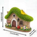 Resin Fairy House Statues with Solar Lights Outdoor for Garden Decor Funny Birds Ladybird Flocked Fairy House with Garden Figurine Patio Yard Lawn Decorations Gift for Mom Women (Green 1) - Image 5