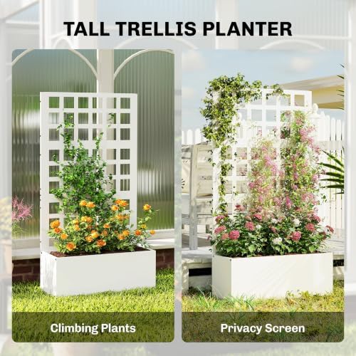 Outsunny Galvanized Raised Garden Bedw/Trellis 24" x 9" x 44.5" White - Image 4