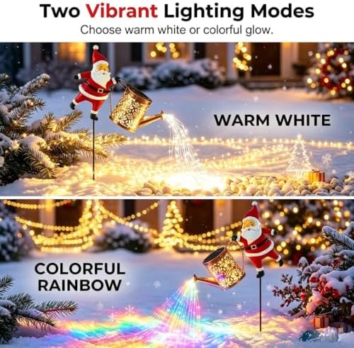 Santa Watering Can Solar Light with Ground Stake, 2027 New Christmas Solar Kettle Lights Garden Lawn Decorative Lights Santa Kettle Ground Lamp Solar LED Night Lights Outdoor Garden Decor, Colorful*2 - Image 3