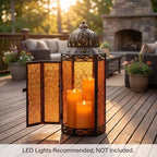 Vela Lanterns Decorative Indoor Candle Holder Table Centerpieces - Moroccan Hanging Outdoor Patio & Porch Home Decor, Turkish Floor Lamp for Wedding, Ramadan, Halloween (Extra Large 16", Amber Glass) - Image 5