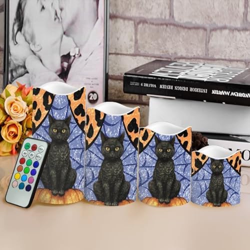 Black Cat Battery Operated Candles with Flickering Flame Timer Flameless Fake Pillar Candles Color Changing Led Electric Candles Tea Light for Halloween Party Home Table Kitchen Decor - Image 4