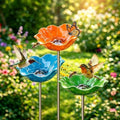 Handmade Metal Flower Garden Stake Bird Bath Bowl, Blue by Unknown