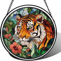 9.84 Inch Tiger and Hibiscus Stained Glass Window Hanging Suncatcher for Window Doors Home Decoration and Christmas Mother's Day Father's Day Birthday Gifts for Women Men and Mom by Unknown