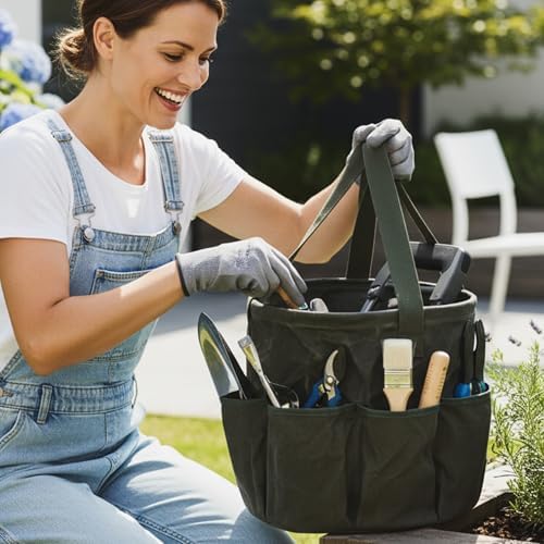 Heavy Duty Self-Standing Tool Bag with 8 Pockets, 8-Gallon Manually Collapsible for Garden/Camping/Car Trunk Storage | ArmyGreen - Image 6