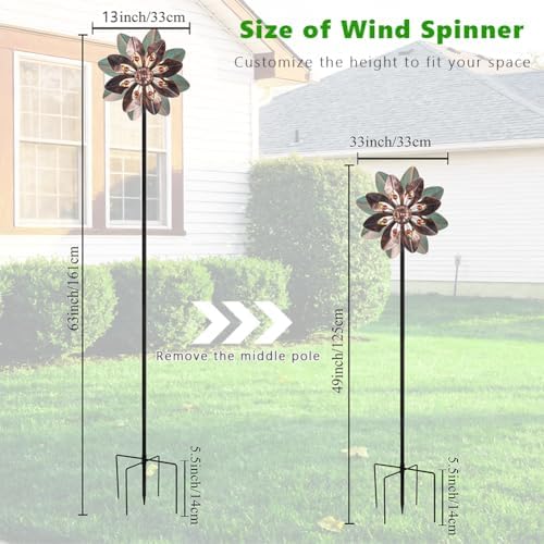 VEWOGARDEN Wind Spinners Outdoor with 2 Blades, Metal Kinetic Wind Spinner with Flower Design for Yard Garden Lawn Decorations - Image 3