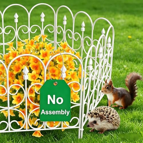 AMAGABELI GARDEN & HOME 5 Panels 32in(H)×10ft(L) Decorative Garden Fences and Borders for Dogs No Dig Metal Fence Panel Garden Edging Border Fence For Animal Barrier Fencing for Flower Beds Yard White by AMAGABELI+GARDEN+%26+HOME
