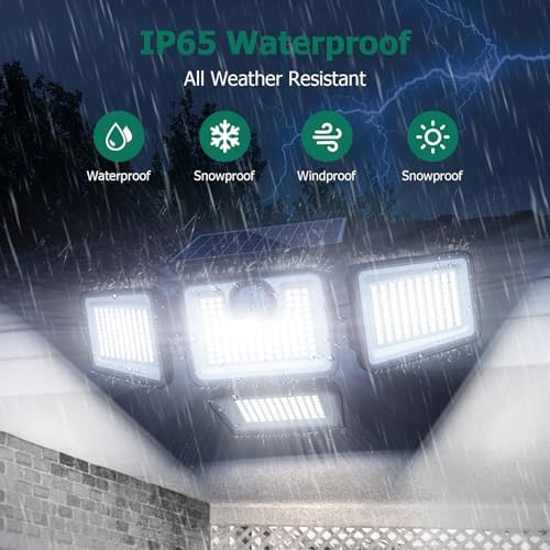 4500LM Solar Lights Outdoor, 4 Adjustable Heads Motion Sensor Lights, 3 Modes, 6500K, IP65 Waterproof Solar Security Wall Lights, Remote Control Flood Lights, Garden, Outside, Backyard, 2 Pack - Image 6