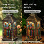 Solar Lantern Colorful Stained Glass Style Bookshelf Flowers Botanical Outdoor Waterproof Hanging Solar Light Outside Lights for Patio Yard House Lawn Decor Birthday Gifts for Women Mom - Image 4