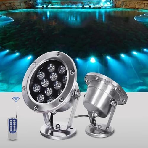 RGB Underwater Pond Lights - Submersible LED Fountain Light, AC 24V Low Voltage Pool Lighting Lights, IP68 Waterproof Underwater Spotlight(RGB+Remote Control,15w) by GUODDM
