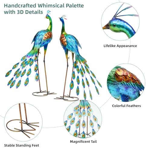 32" Metal Peacock Couple Garden Statue, Handmade Sculpture - Image 6