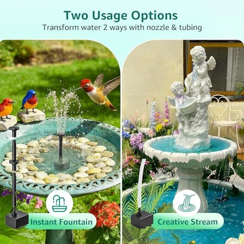 Solar Fountain Pump with Battery Backup, 8.5W Solar Water Pump Built-in 3200mAh Battery, Dual-Layer Nozzles 7+ Spray Modes & 5Ft PVC Tubing, Pond Fountain for Bird Bath Garden Water Feature - Image 5
