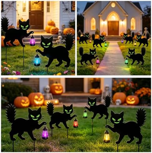 Spooky Halloween Black Cat Yard Signs with Lantern Holder(1 PCS) - Image 6