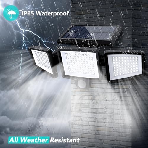 Tuffenough Solar Outdoor Lights 2500LM 210 LED Security Lights with Remote Control,3 Heads Motion Sensor Lights, IP65 Waterproof,270° Wide Angle Flood Wall Lights with 3 Modes(1 Packs) - Image 5
