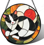 Cozy Tuxedo Cat Stained Glass Window Hanging Suncatcher Gift for Mom 12" by Follow