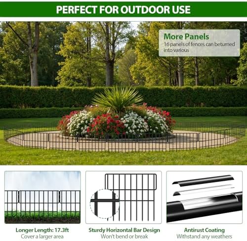 ULIOK Animal Barrier Fence, 16 Panels No Dig Fence 17.3ft(L) x12in(H), Garden Fences for Rabbits and Dog Ground Defense, Rustproof Metal Fences Border, Fencing Bottom Blocker for Outdoor Yard Patio - Image 6