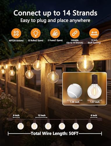 50FT Brown Outdoor String Lights, Shatterproof LED Globe Edison String Lights with 50 G40 LED Bulbs, Waterproof Connectable Hanging Light for Backyard Patio Porch Balcony Party Decor, E12 Base - Image 2
