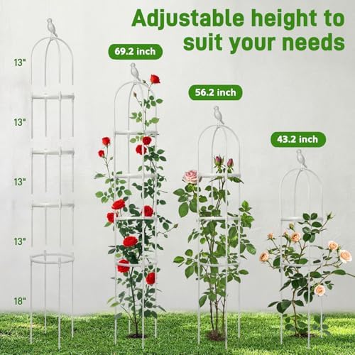 2 Pack Trellis for Climbing Planting Outdoor, 6ft Plant Trellis-Rustproof Metal Pipe with Heavy Duty Plastic Coated, Potted Plant Support for Clematis Vine Jasmine Support (White, 2 Pack) - Image 2