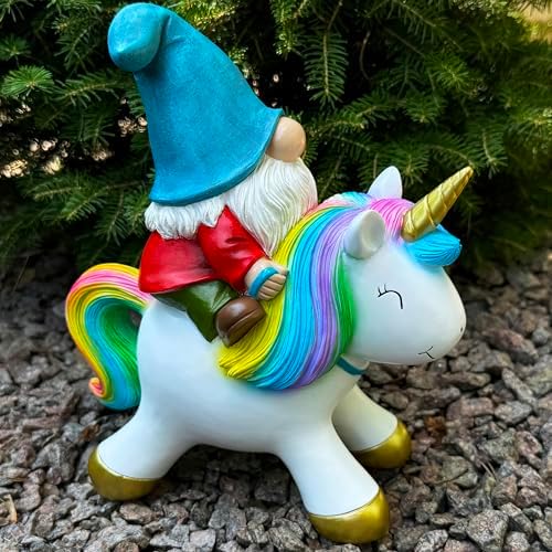 Mood Lab Garden Gnome Statue - Garden Gnome Riding Unicorn - 8.3 Inch Tall Lawn Figurine - for Outdoor or House Decor - Funny Yard & Patio Decoration - Image 6