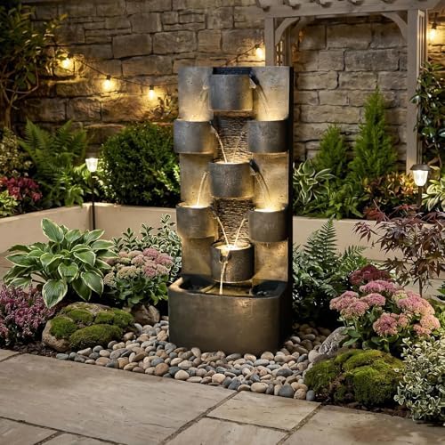 Sunlinua 45H Modern Outdoor Water Fountain with LED Light for Garden Décor - Image 5